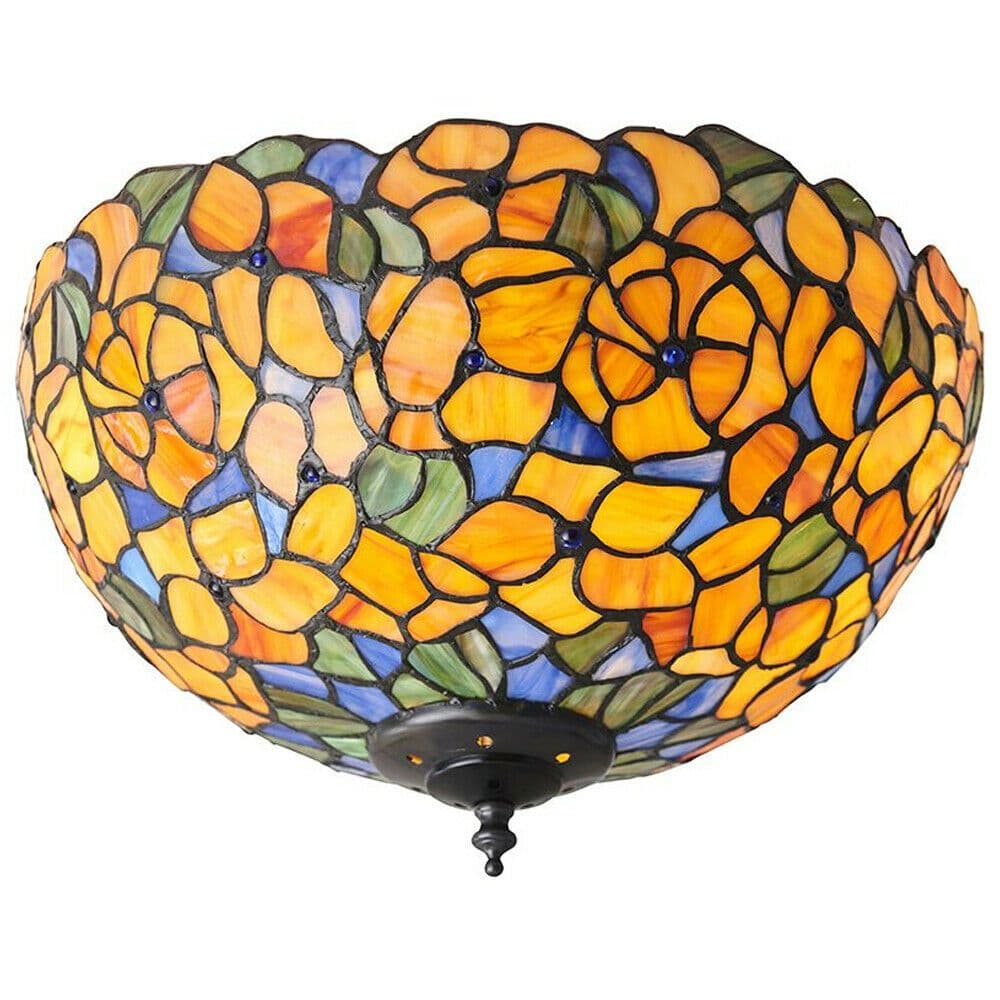 Tiffany Glass Semi Flush Ceiling Light Flower Round Inverted Shade i00052