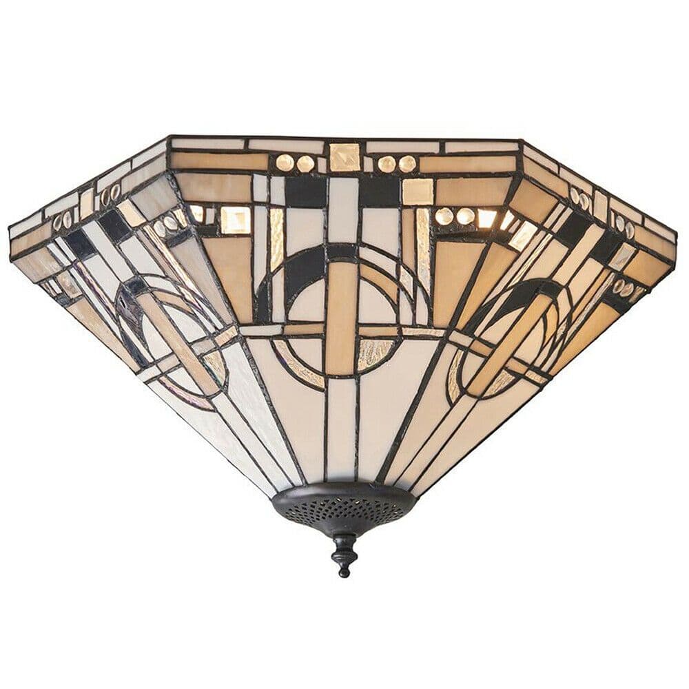 Tiffany Glass Semi Flush Ceiling Light Art Deco Hex Inverted Shade i00055