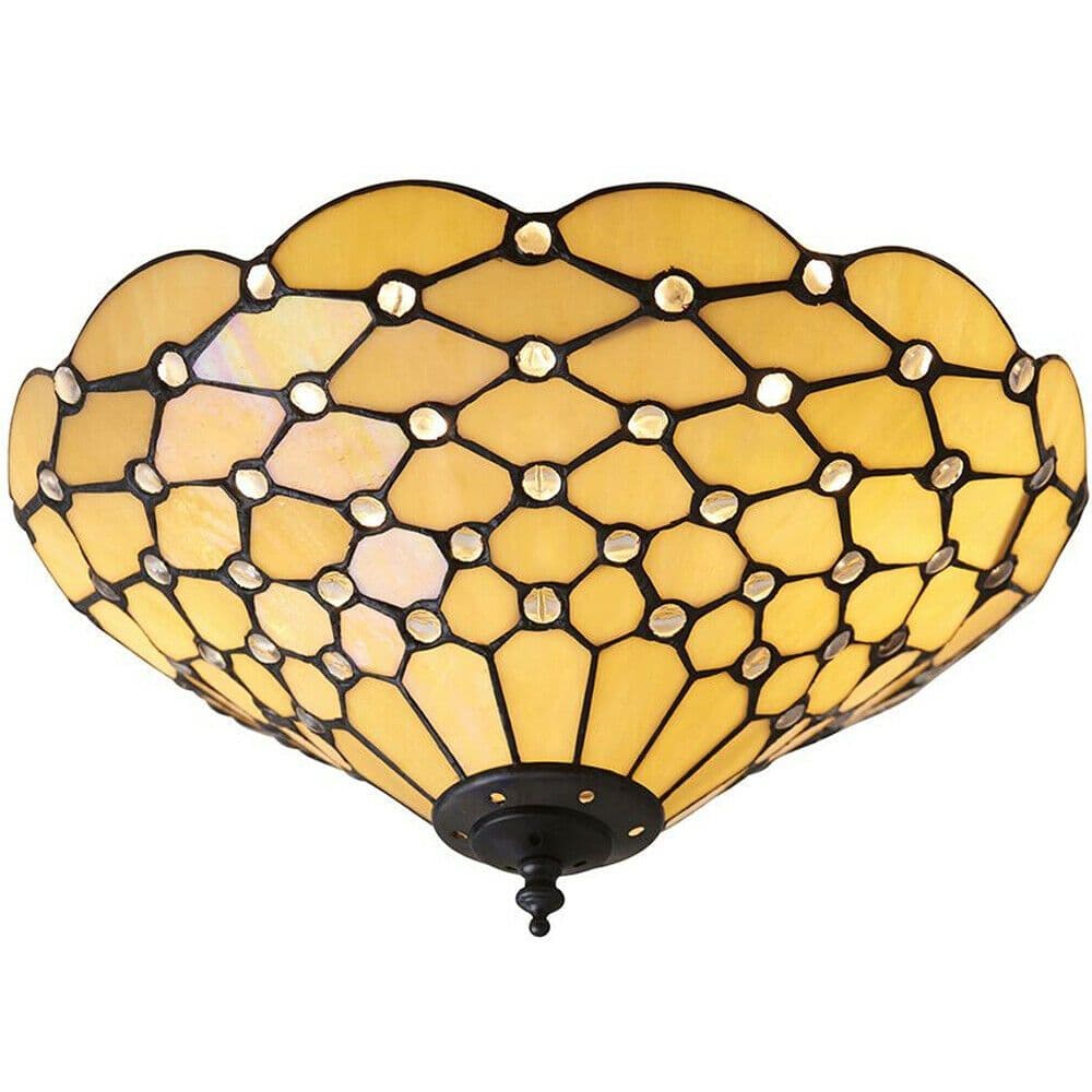 Tiffany Glass Semi Flush Ceiling Light Amber Geometric Inverted Shade i00059