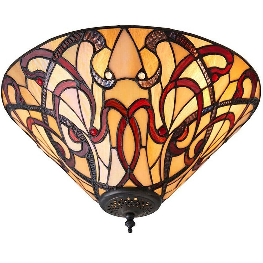 Tiffany Glass Flush Ceiling Light Dimmable LED Lamp 2 x 60W E27 GLS Required