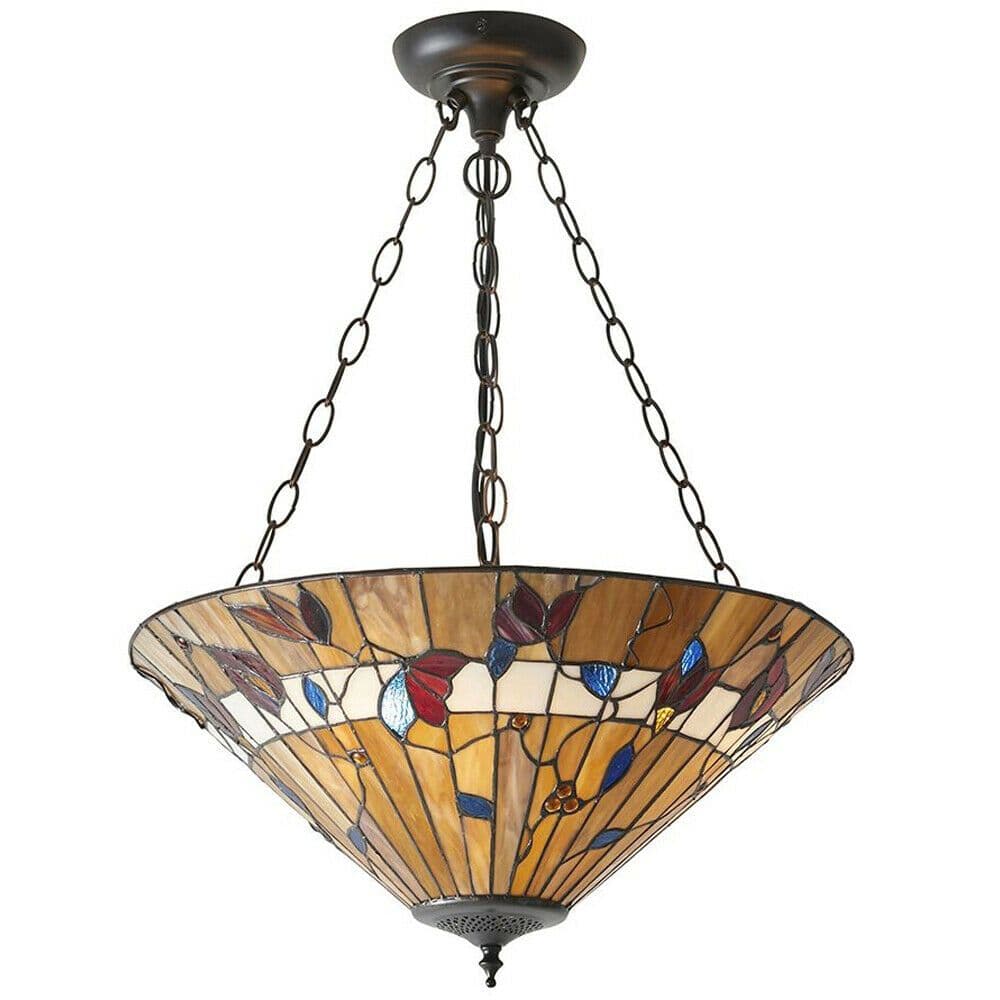 Large Tiffany Glass Pendant Light Dark Finish 3 x 60W E27 GLS Needed