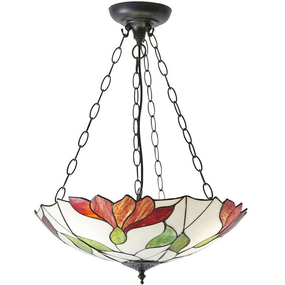 Tiffany Glass 3 Light Pendant Modern Floral Design Dark Finish