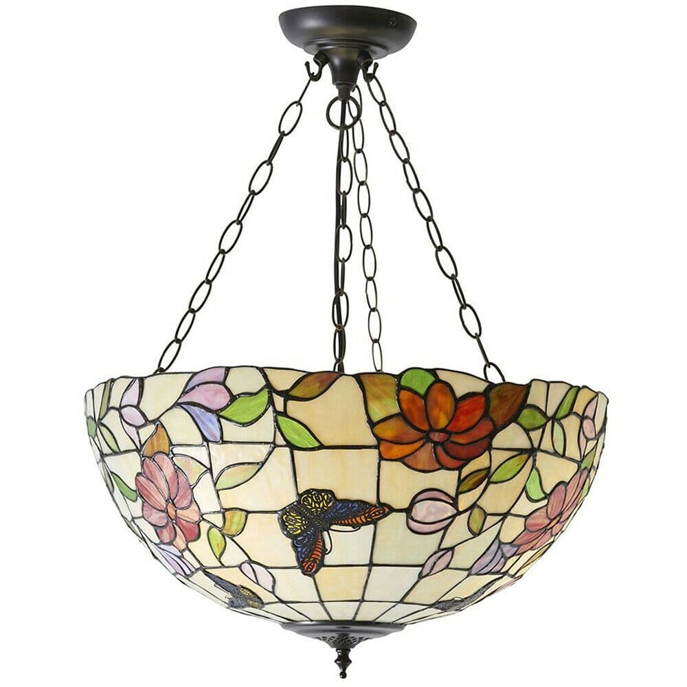 Large Tiffany Butterfly Pendant Light Dark Finish 3 x 60W E27 GLS