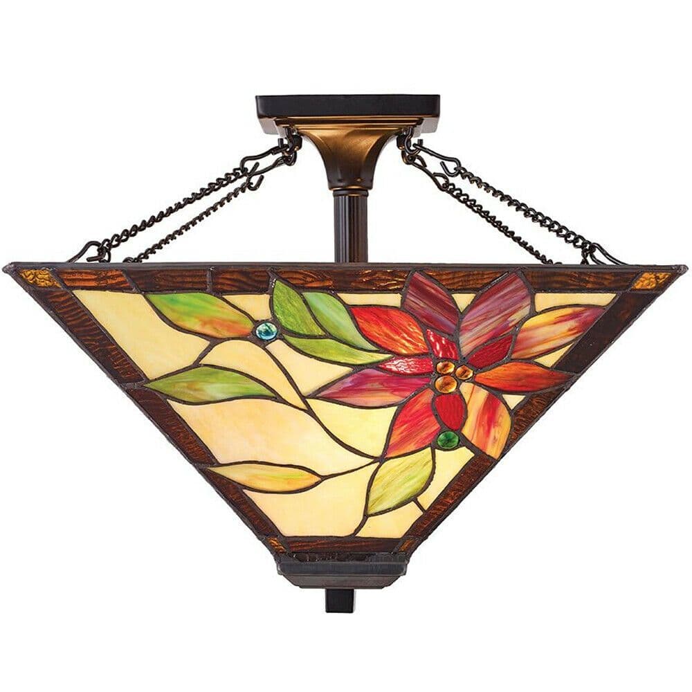 Tiffany Glass Semi Flush Ceiling Light Floral Inverted Lamp Shade i00160