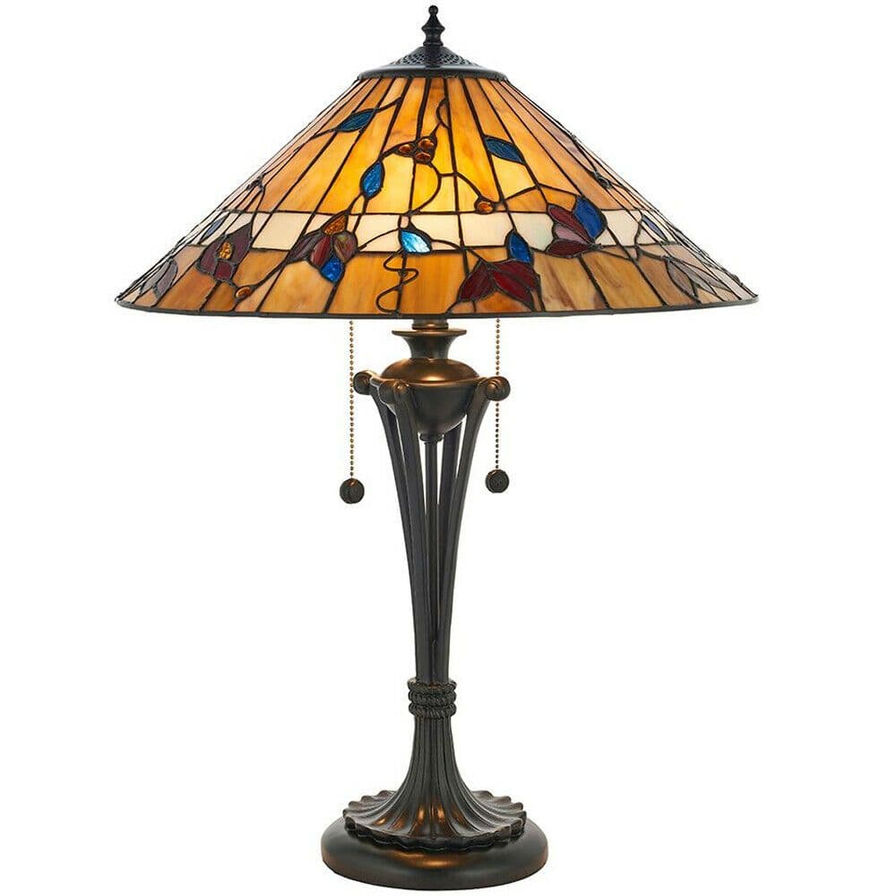Tiffany Glass Table Lamp Light Dark & Rich Colours Floral Shade i00175