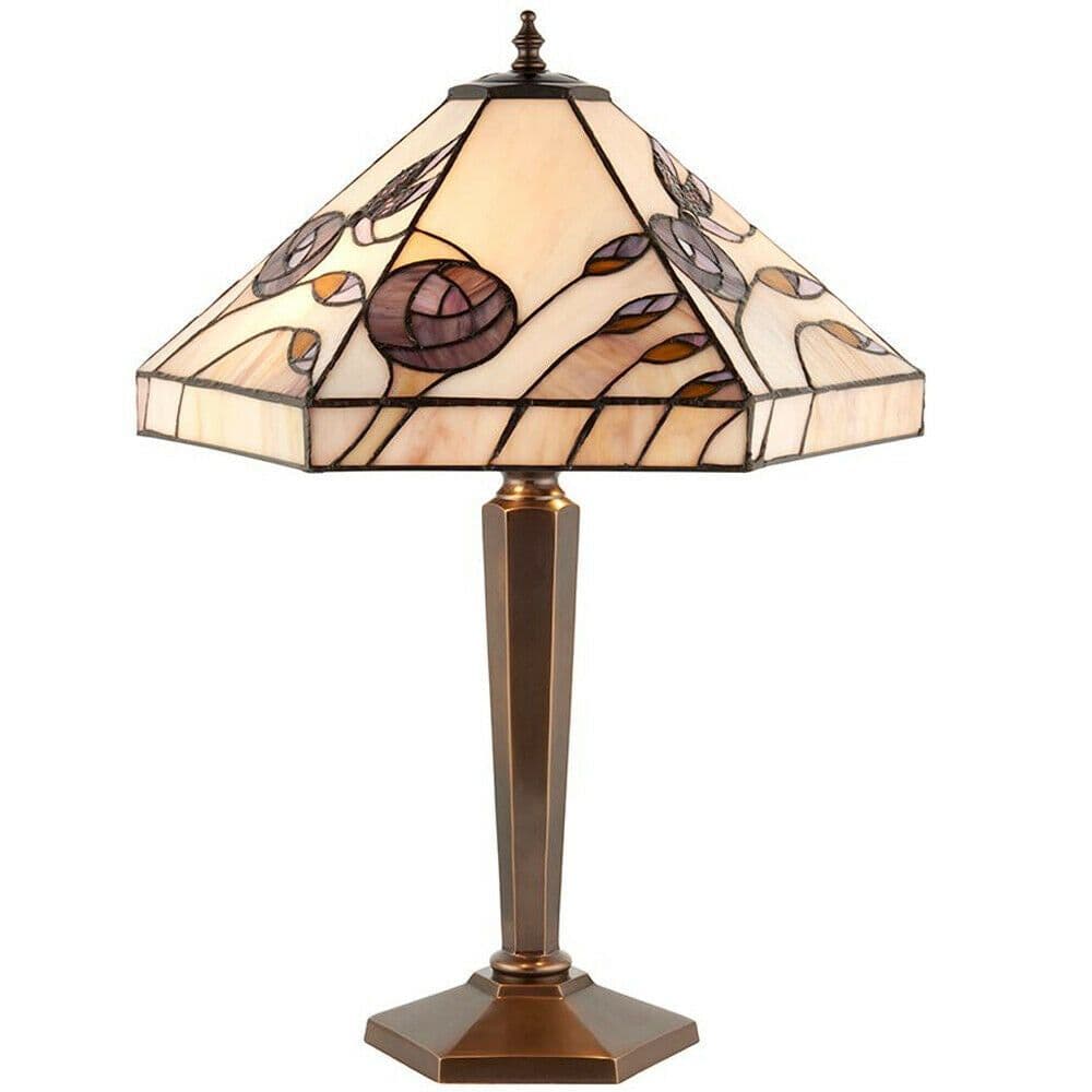 Tiffany Glass Table Lamp Light Antique Patina Bronze & Hex Shade i00183