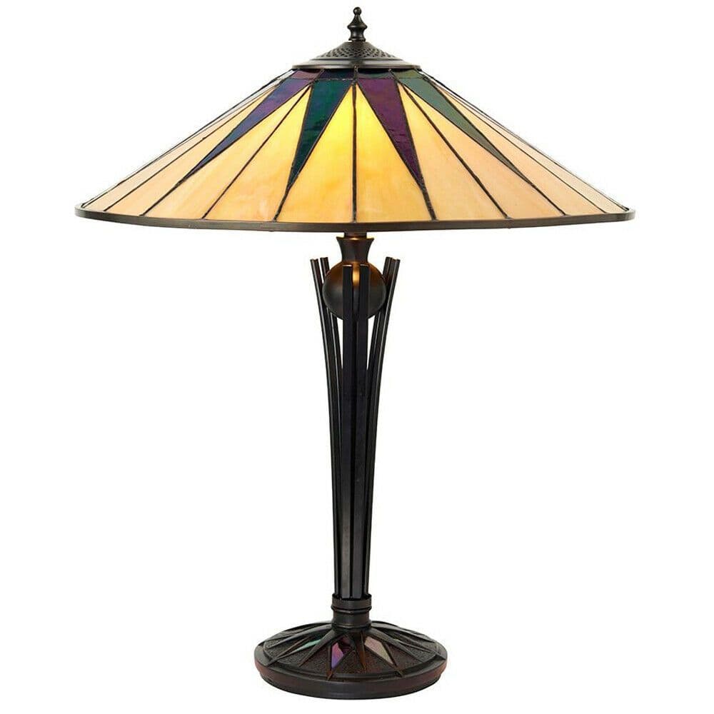 Tiffany Glass Table Lamp Light Iridescent & Rich Cream Round Shade i00184