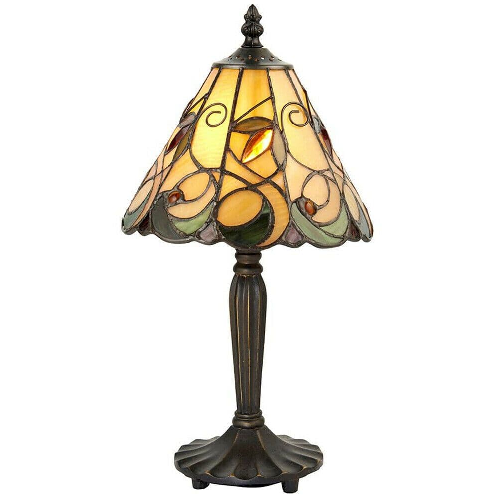 Tiffany Glass Table Lamp Light Dark & Amber Bead Art Nouveau Shade i00209