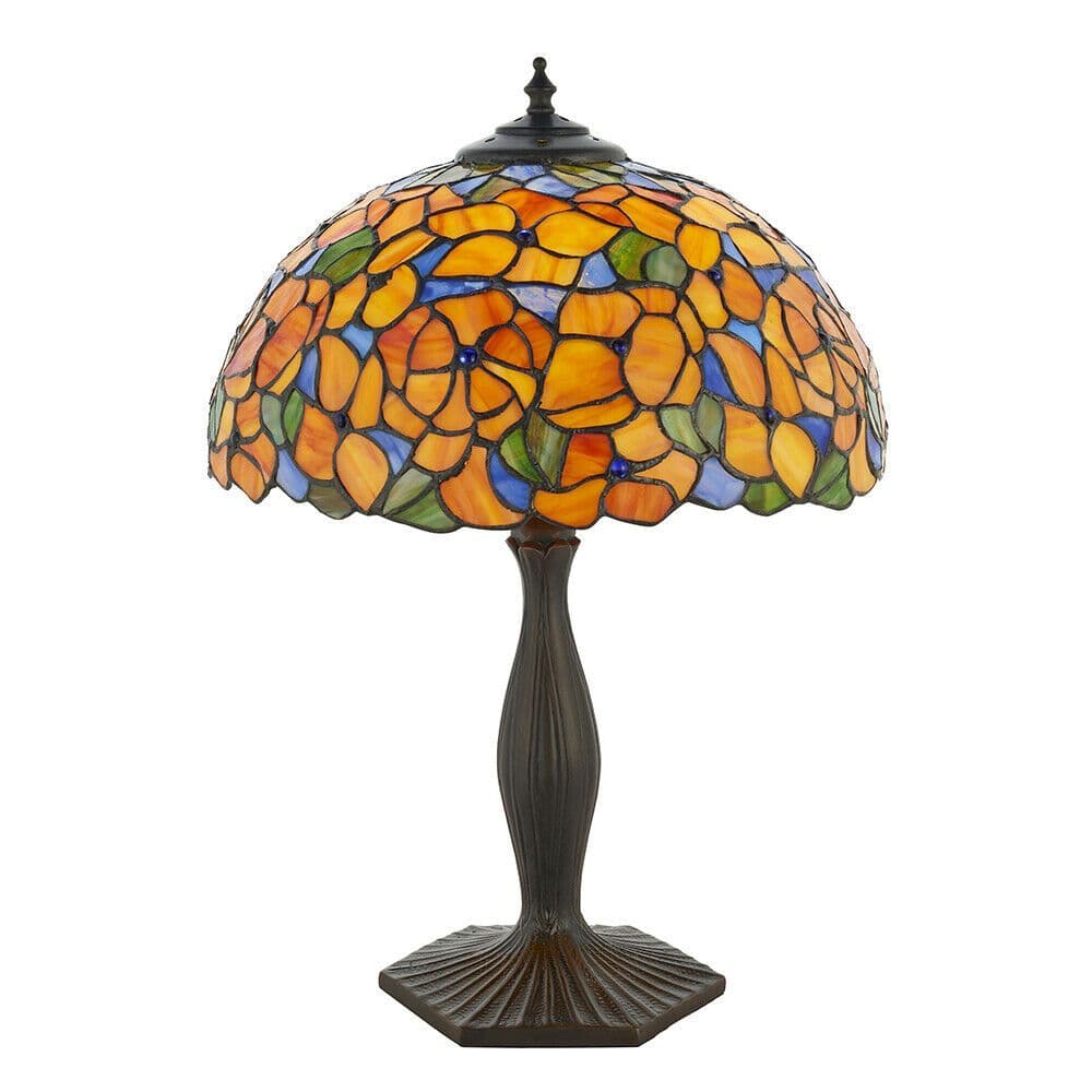 Medium Tiffany Glass Floral Table Lamp Dark Finish 60W E27 GLS LED