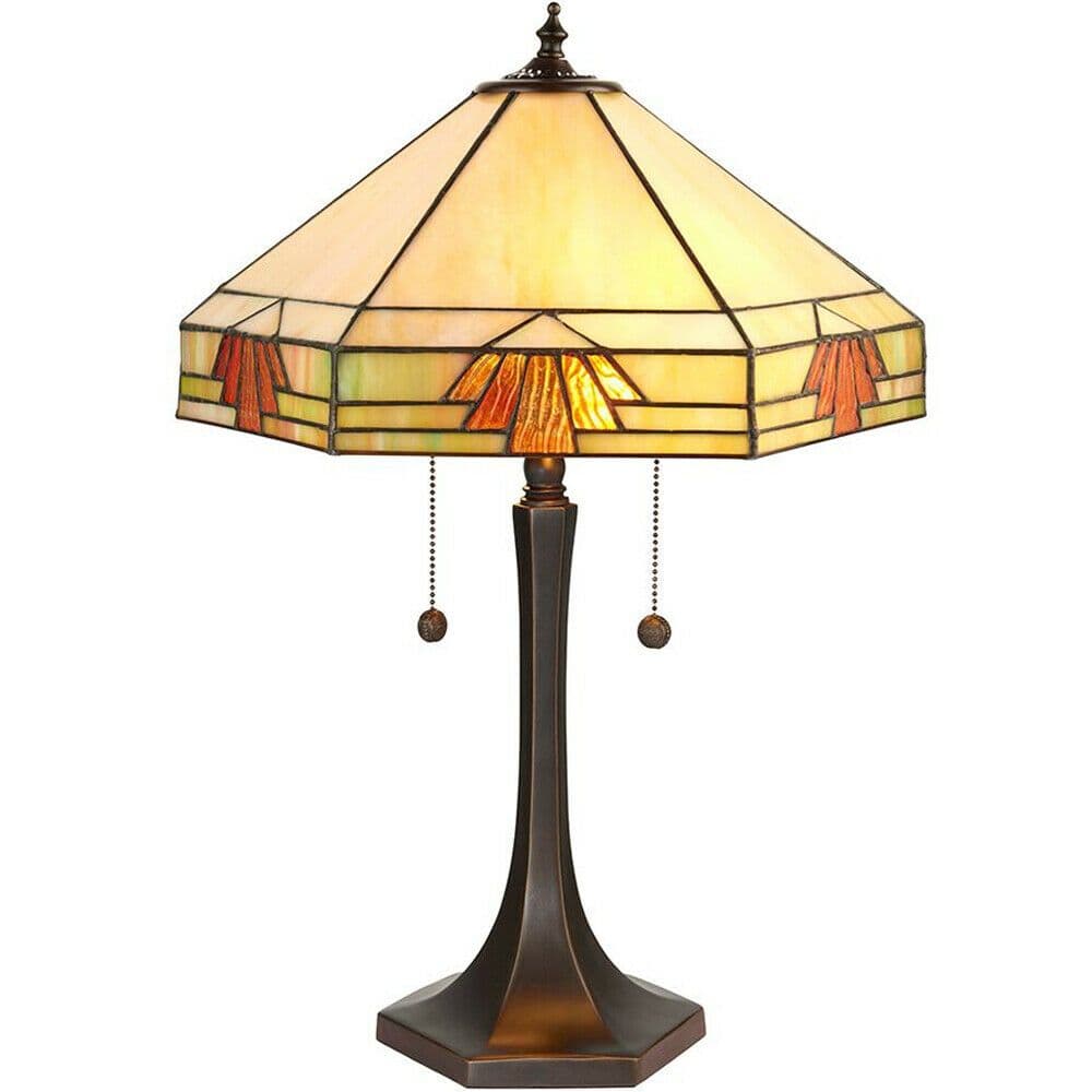 Medium Tiffany Glass Table Lamp Art Deco Design Dark Finish