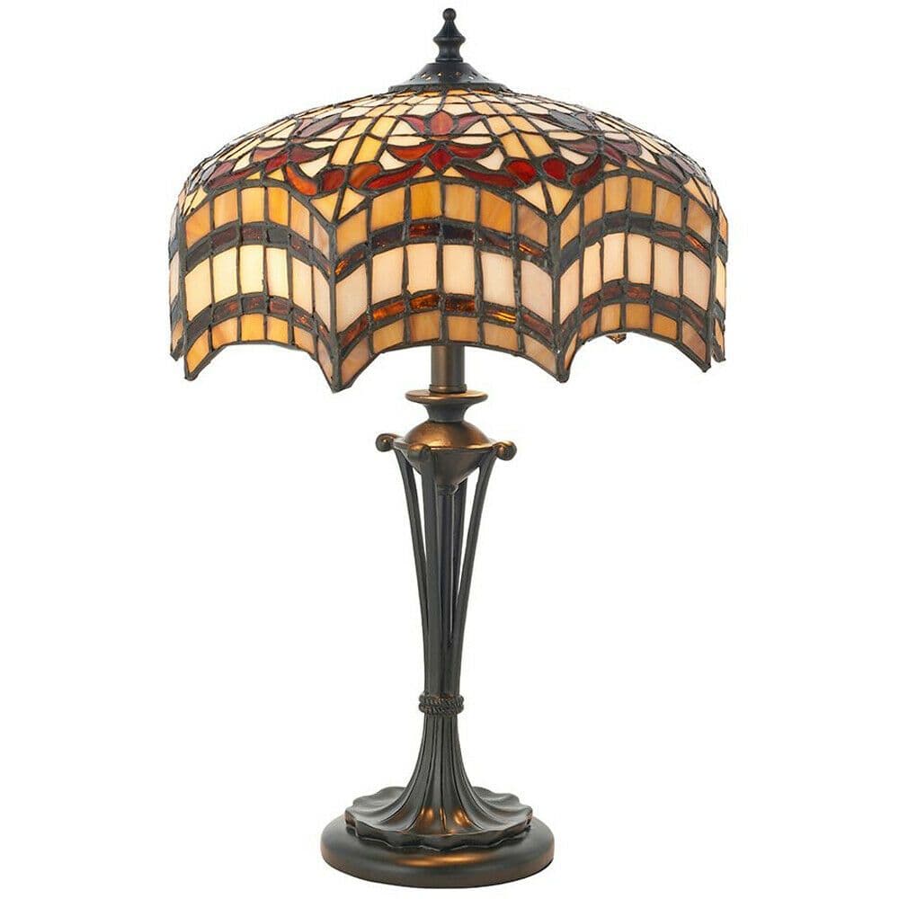 Tiffany Glass Table Lamp Light Dark & Multi Scalloped Shade i00231