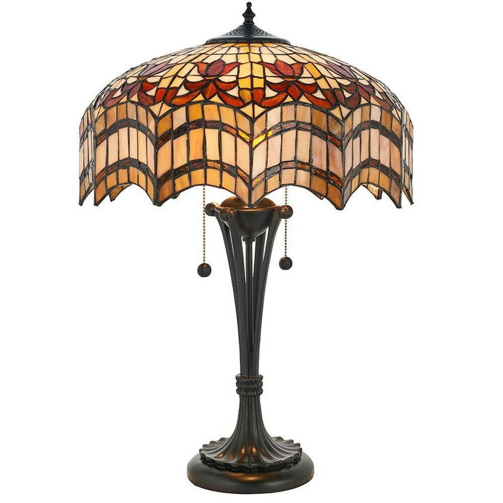 Tiffany Glass Table Lamp Light Dark & Multi Scalloped Shade i00232