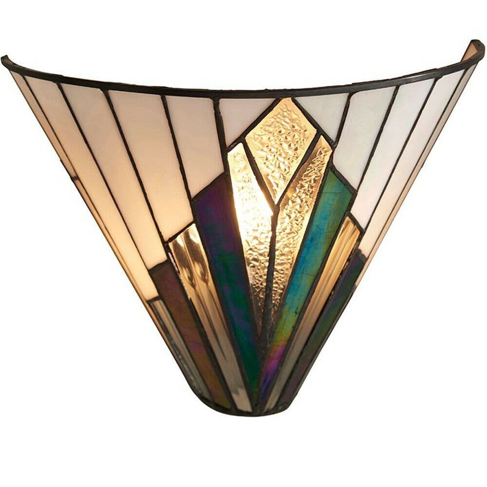 Tiffany Glass Wall Light Cream & Iridescent Shade Interior Sconce i00238