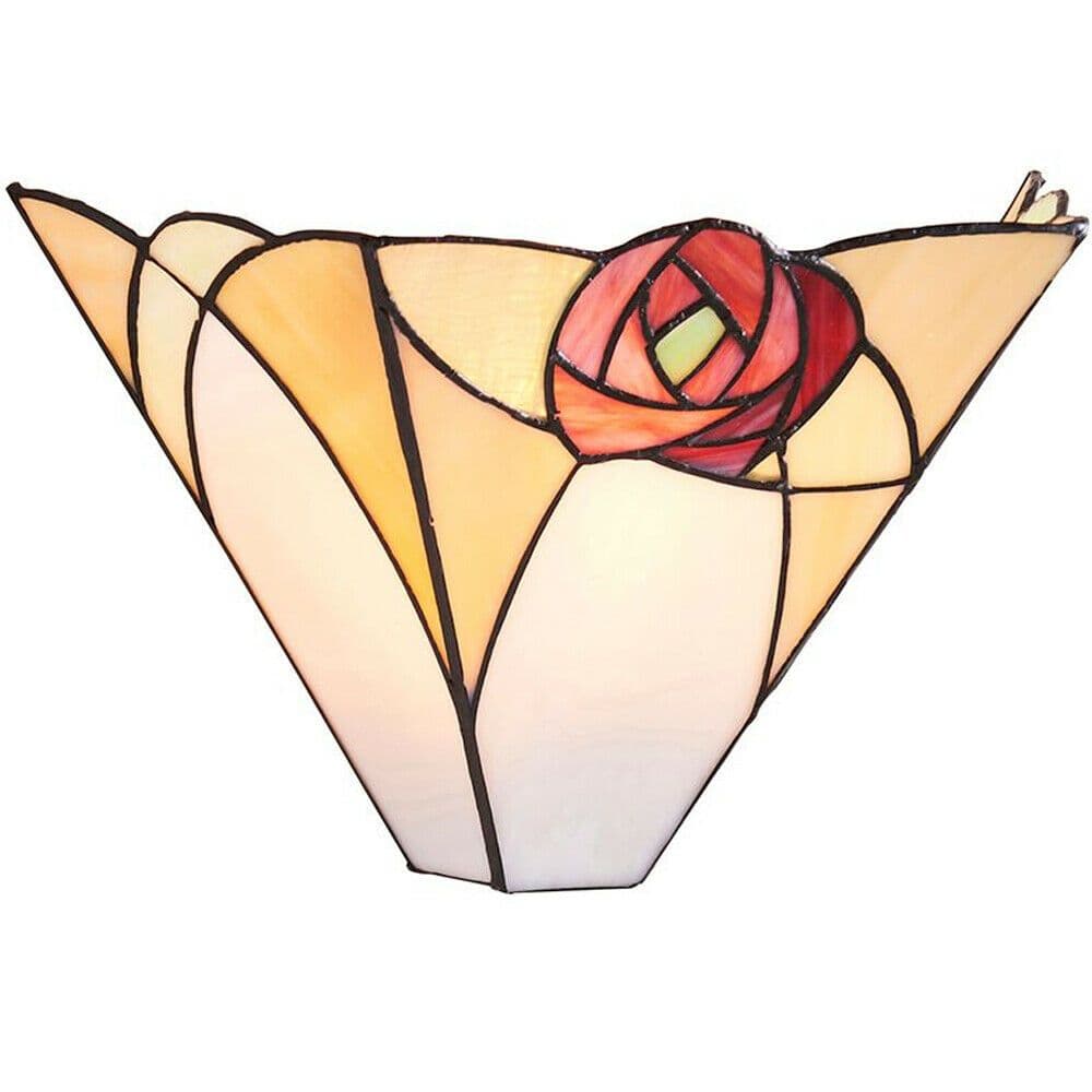Art Deco Rose Wall Light Tiffany Glass & Matt Steel Dimmable LED Lamp