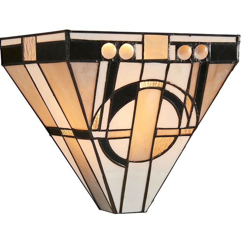 Art Deco Tiffany Glass Wall Light Matt Steel 40W E14 Golf Bulb Needed