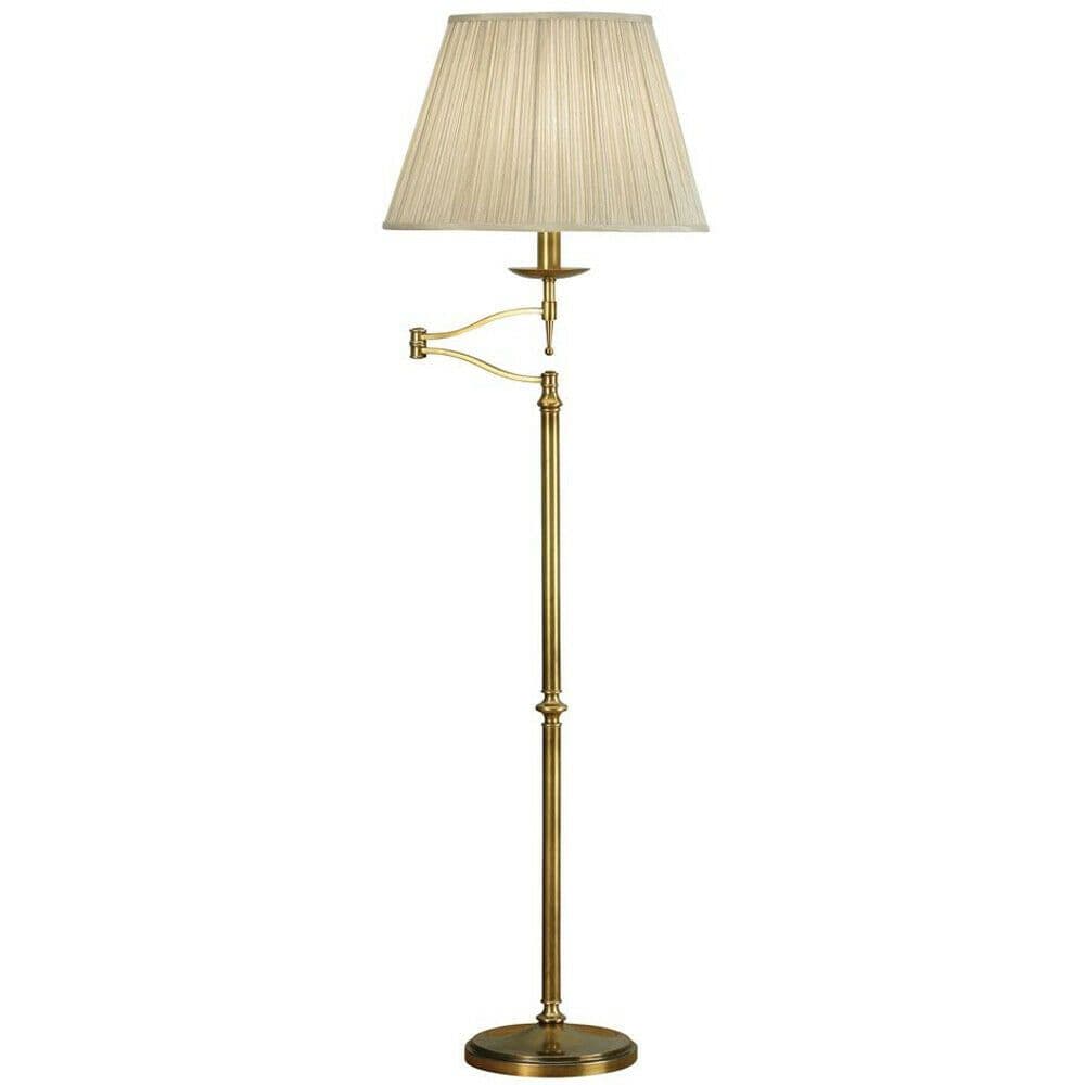 Luxury Moving Swing Arm Feature Floor Lamp Antique Brass & Organza Shade
