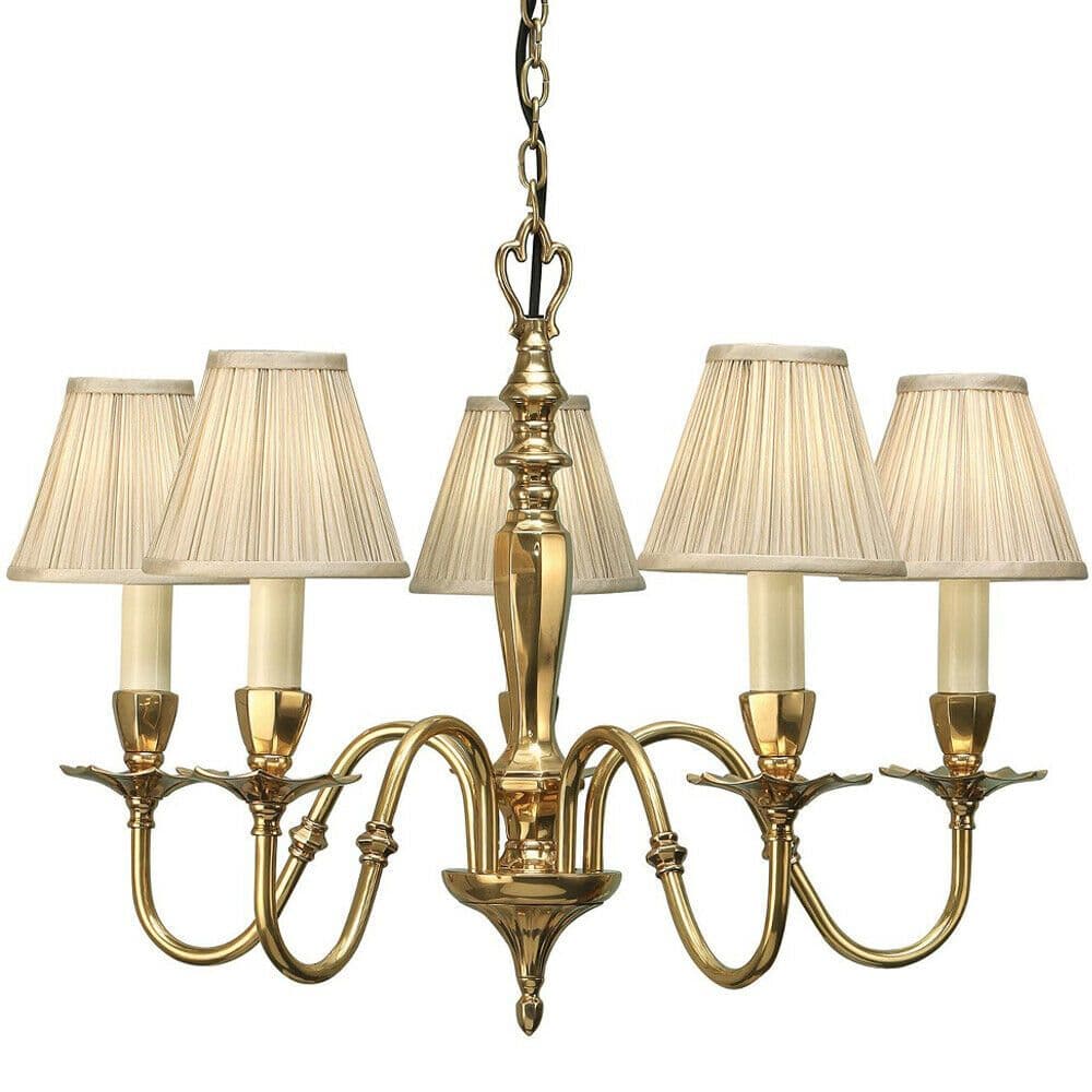 Luxury Hanging Ceiling Pendant Light Solid Brass & Shade 5 Lamp Chandelier