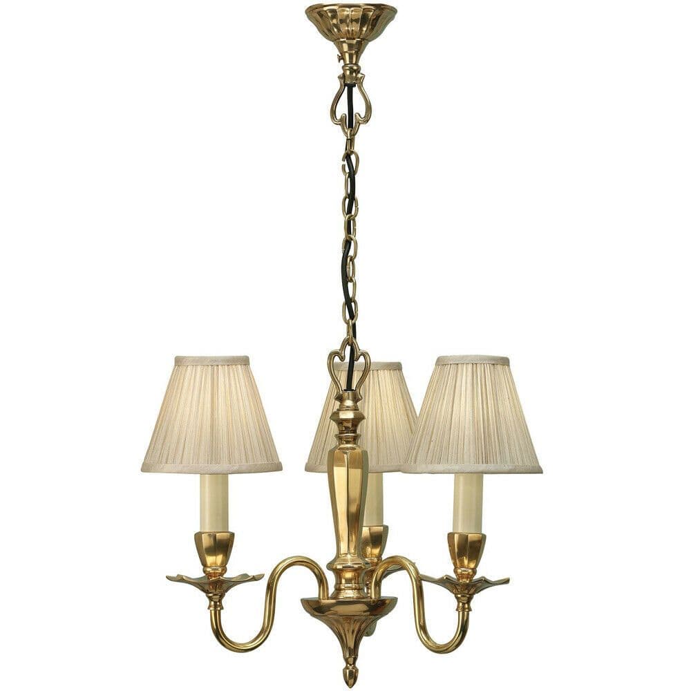 Luxury Hanging Ceiling Pendant Light Solid Brass & Shade 3 Lamp Chandelier