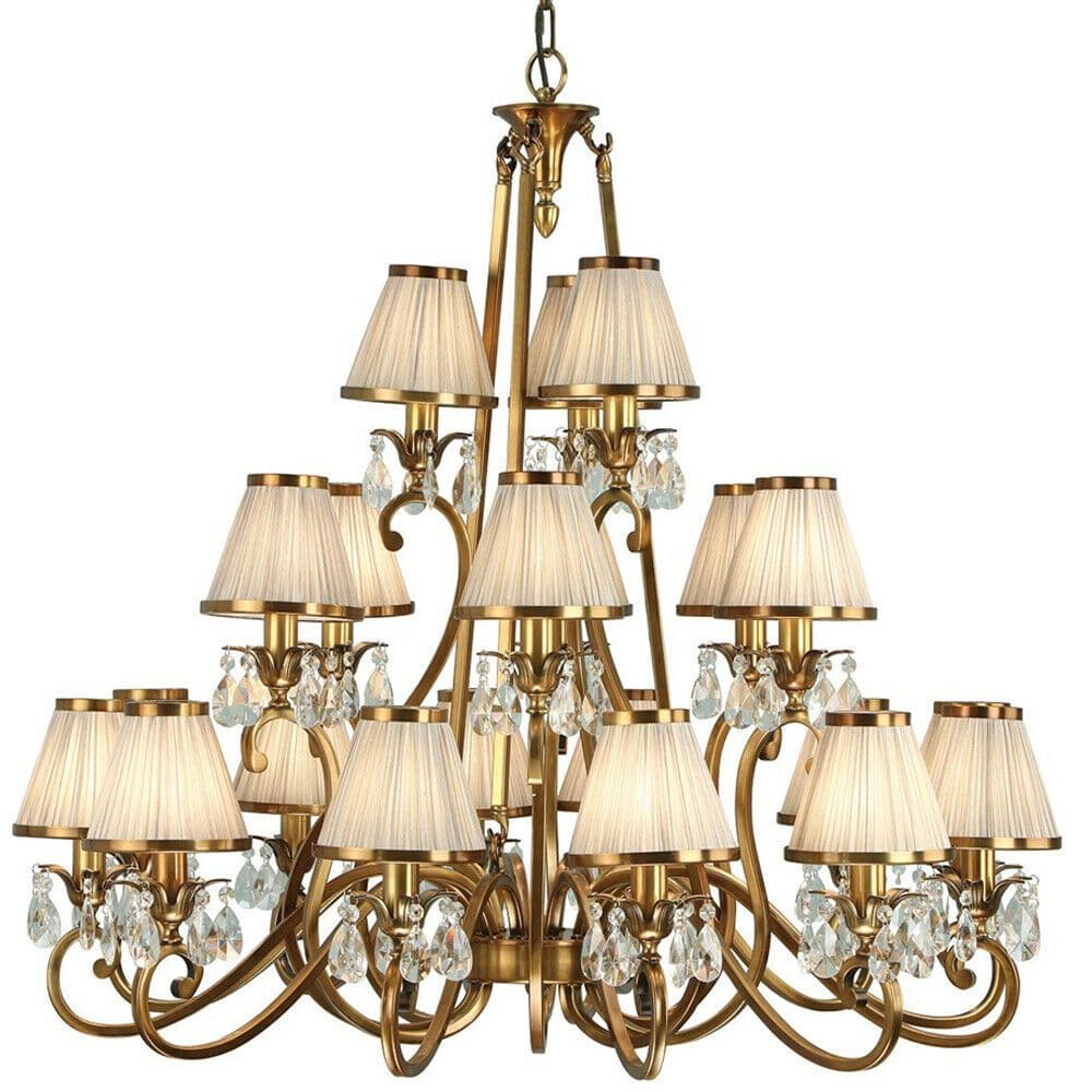 Esher Ceiling Pendant Chandelier Brass Crystal & Shades 21 Lamp Light