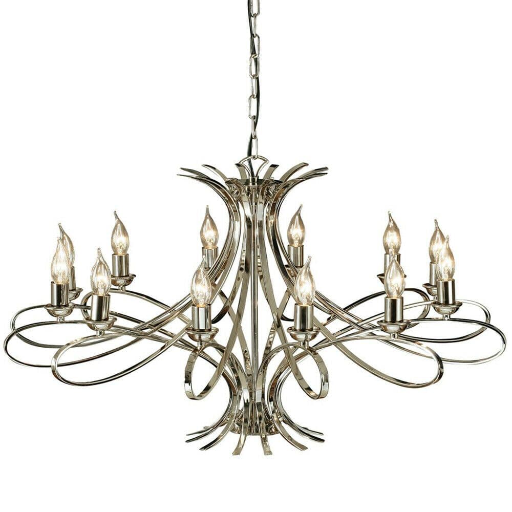 Eaves Hanging Ceiling Pendant Chandelier 12 Lamp Polished Nickel Curve Arm Light