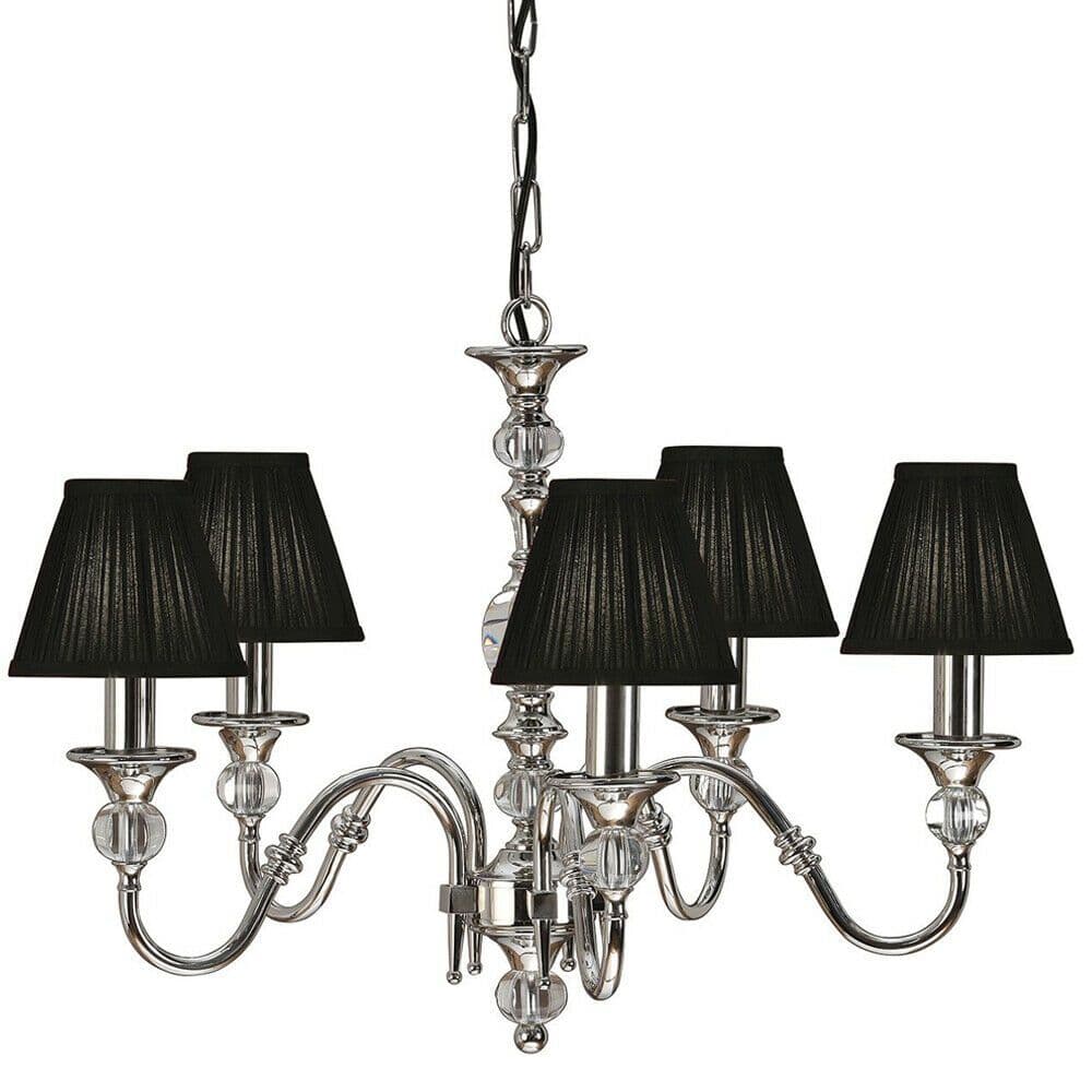Diana Ceiling Pendant Chandelier Bright Nickel & Black Pleat Shade 5 Lamp Light