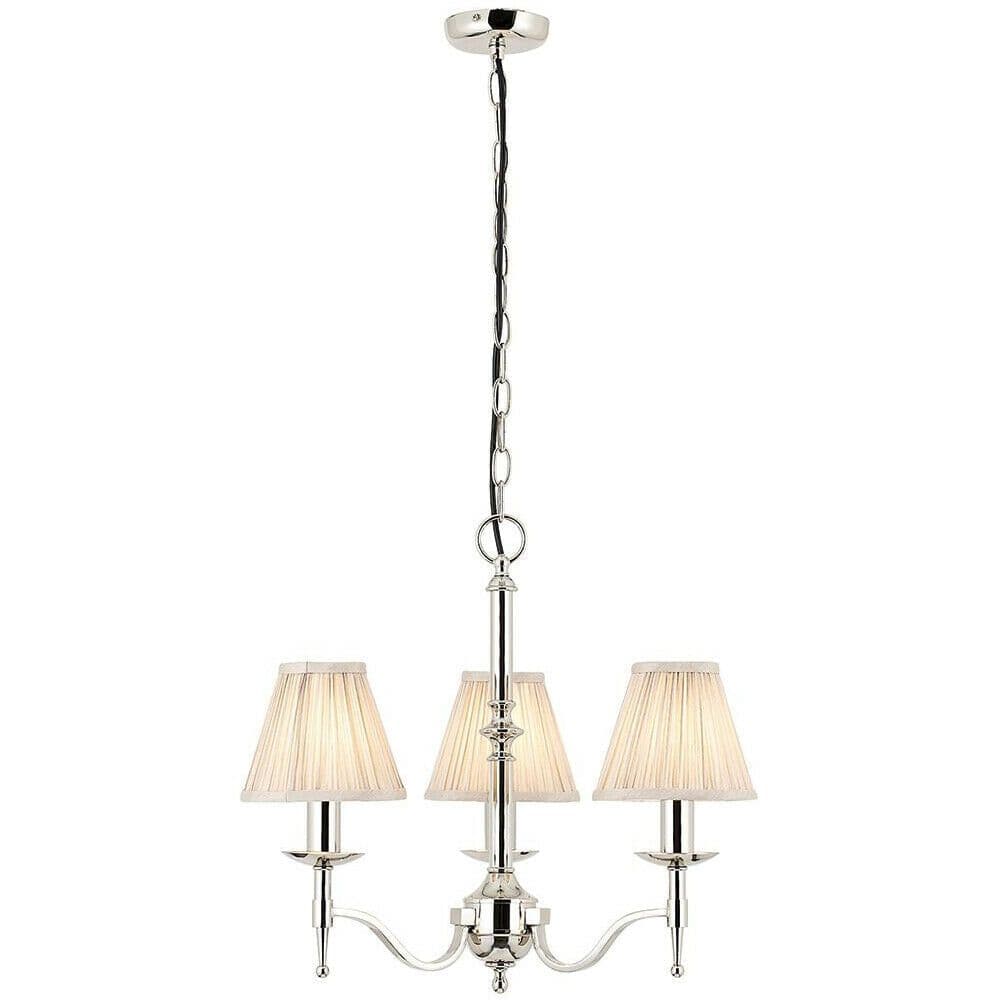 Avery Ceiling Pendant Chandelier Light 3 Lamp Bright Nickel & Pleat Shade