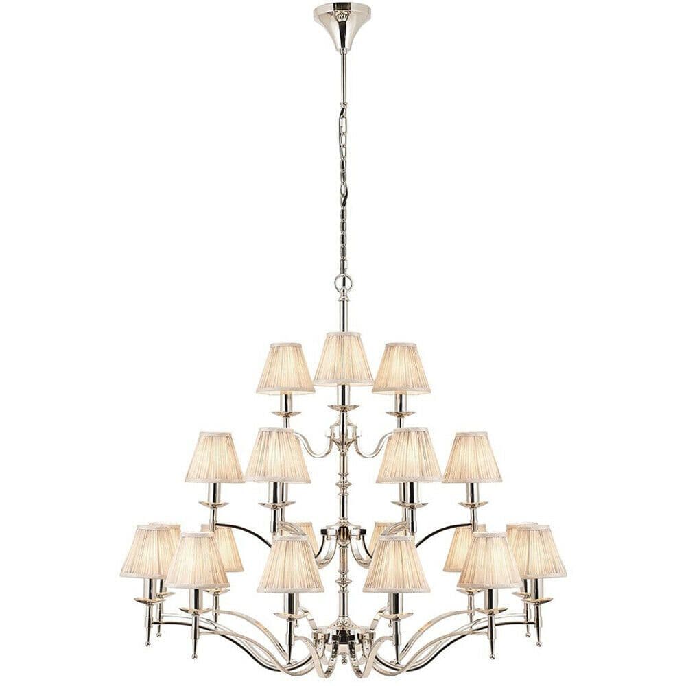 Avery Ceiling Pendant Chandelier Light 21 Lamp Bright Nickel & Beige Pleat Shade
