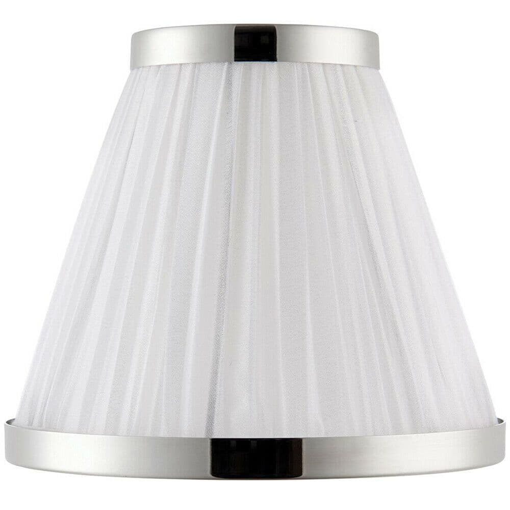 8" Luxury Round Tapered Lamp Shade White Pleated Organza Fabric & Bright Nickel