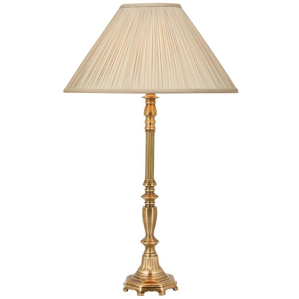 Luxury Traditional Table Lamp Light - Solid Brass & Beige Organza Pleated Shade