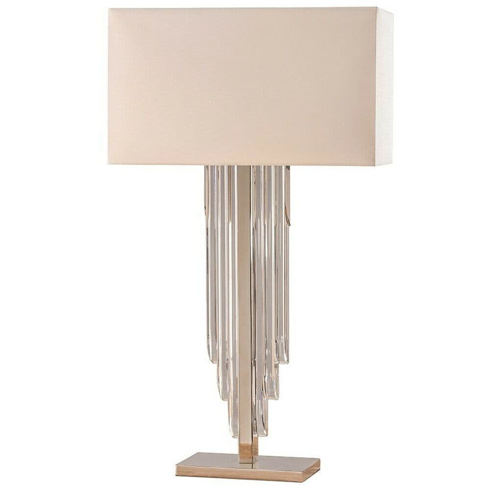 Luxury Cascade Table Lamp Light Crystal Glass & Silk Square Fabric Shade