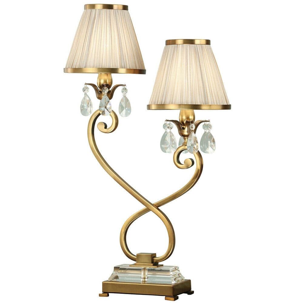 Esher Luxury Twin Table Lamp Brass Crystal Shade Traditional Bulb Holder