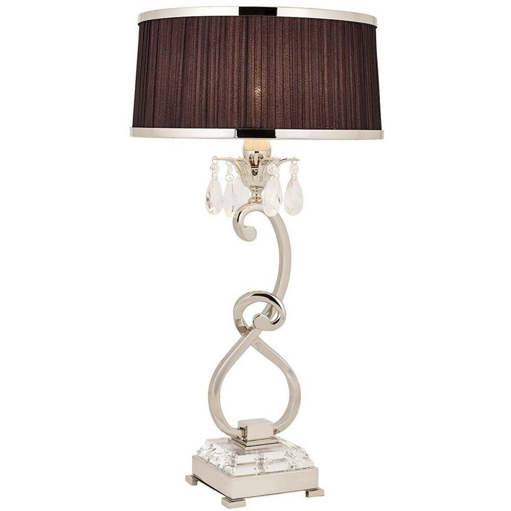 Esher Luxury Table Lamp Nickel Crystal Black Round Shade Traditional Bulb Holder