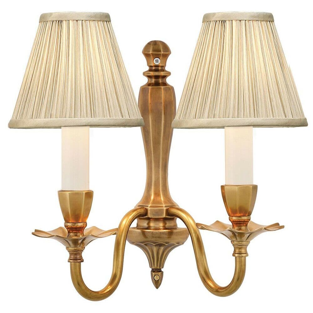 Luxury Traditional Twin Wall Light Solid Brass & Pleated Shade Dimmable