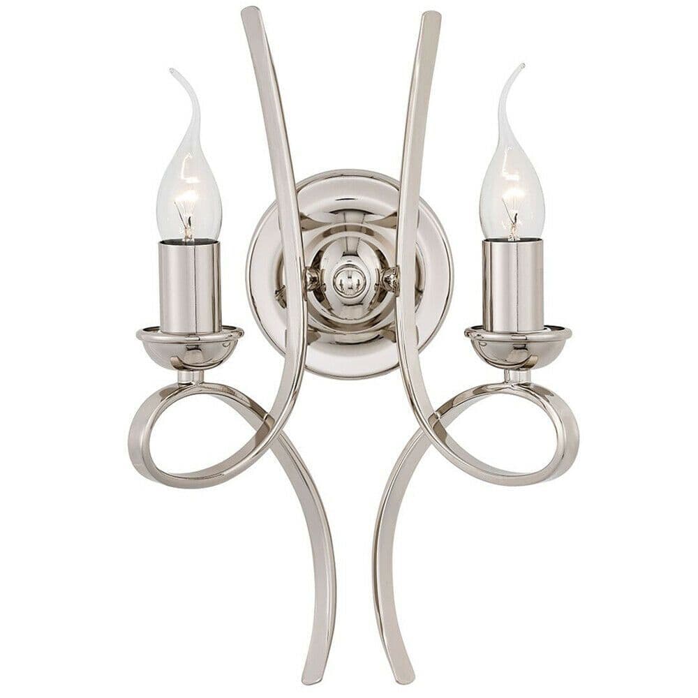 Eaves Luxury Twin Curved Arm Traditional Wall Light Polished Nickel Candelabra