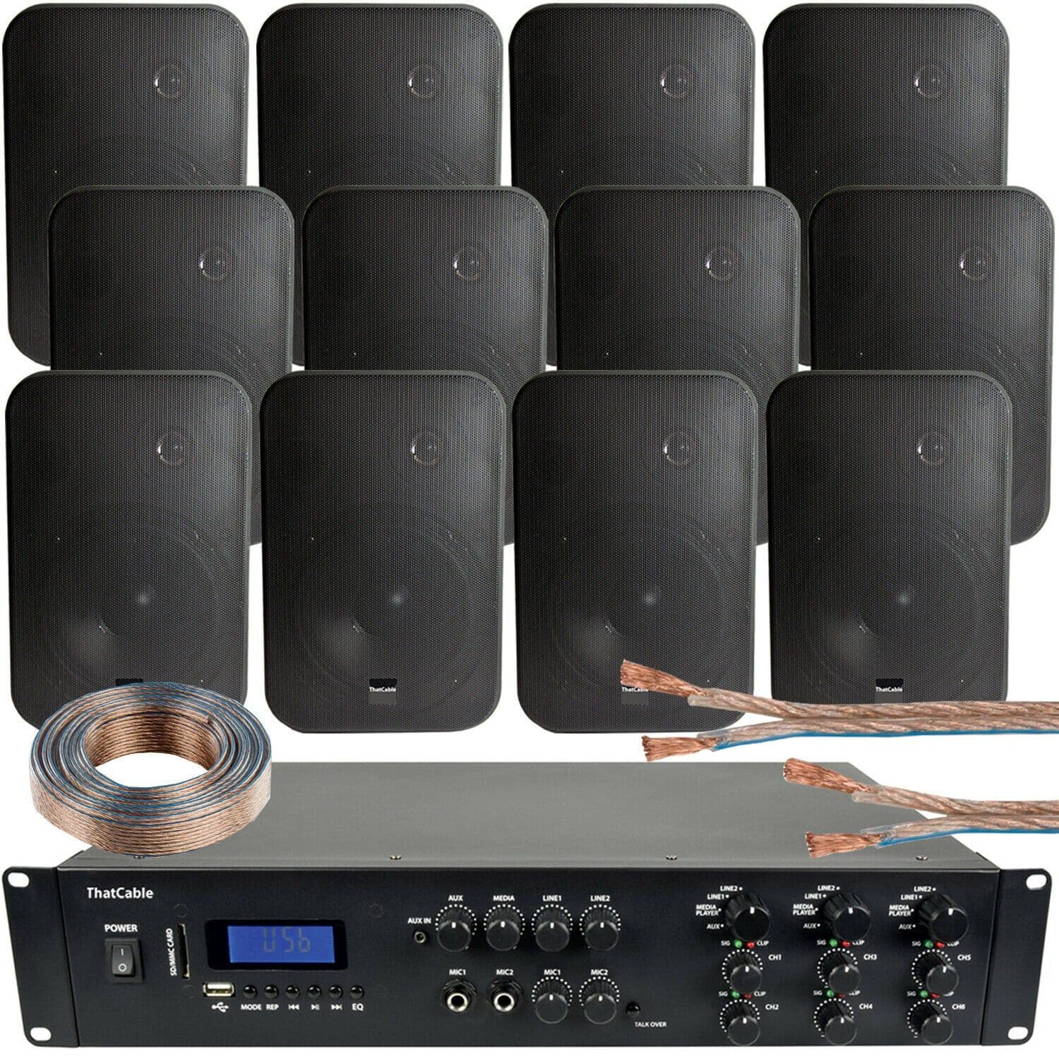 1200W Bluetooth Sound System 12x 200W Black Wall Speaker 6 Zone Matrix Amplifier