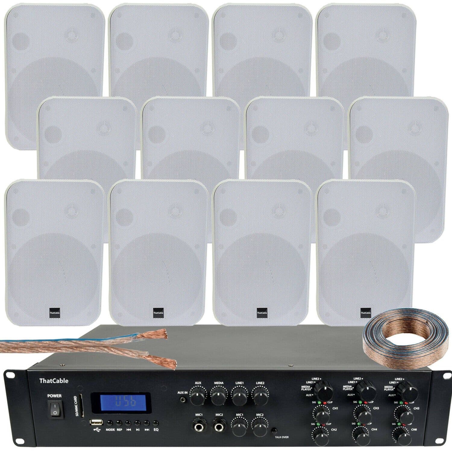 1200W Bluetooth Sound System 12x 200W White Wall Speaker 6 Zone Matrix Amplifier