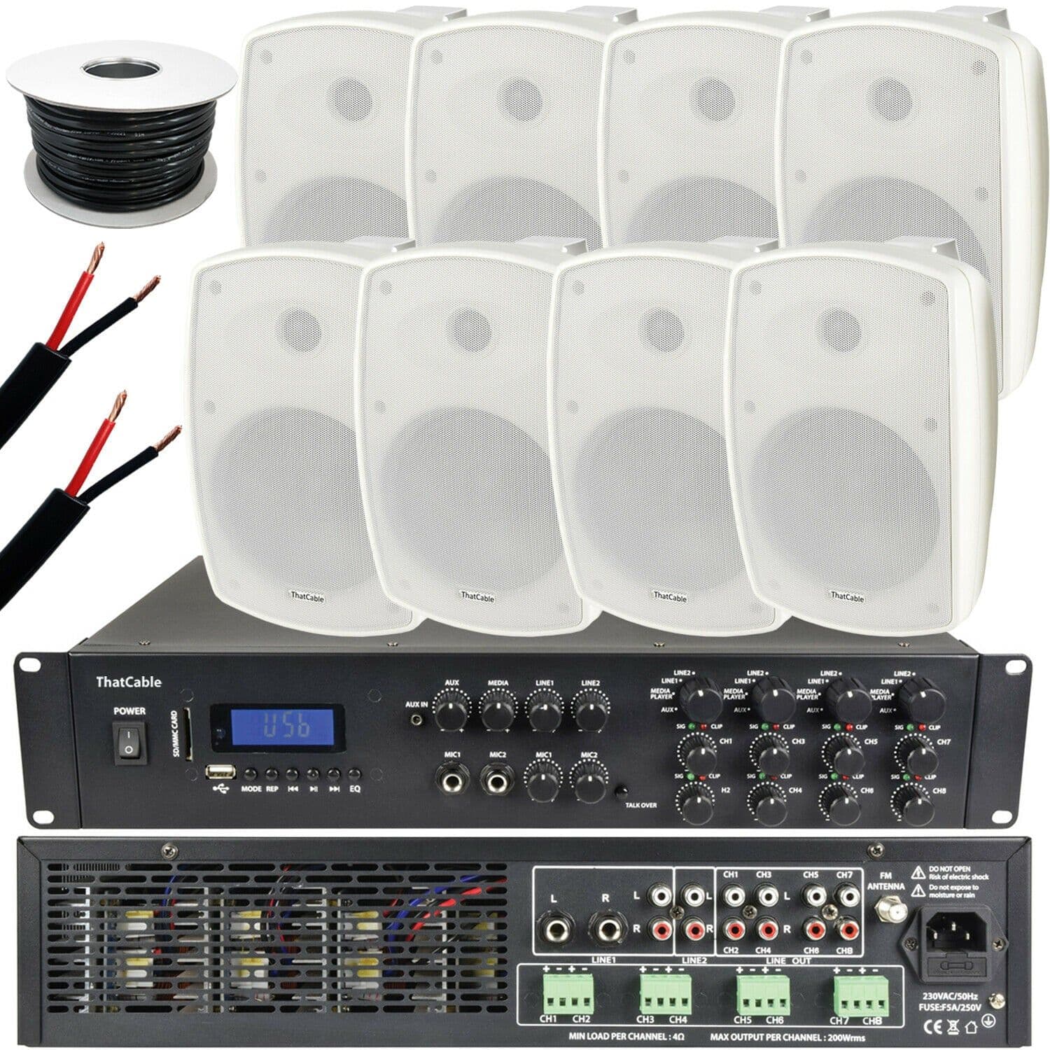 1600W LOUD Outdoor Bluetooth System 8x Speaker Weatherproof Music Player