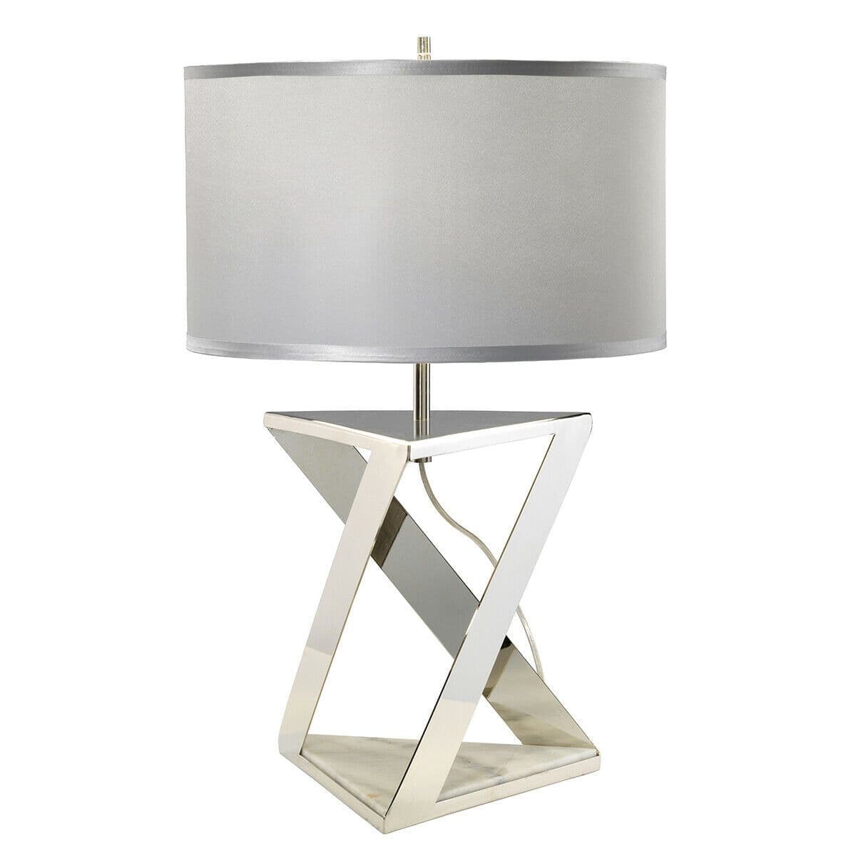 Table Lamp Silver Grey Cylinder Shade Nickel Marble LED E27 60W