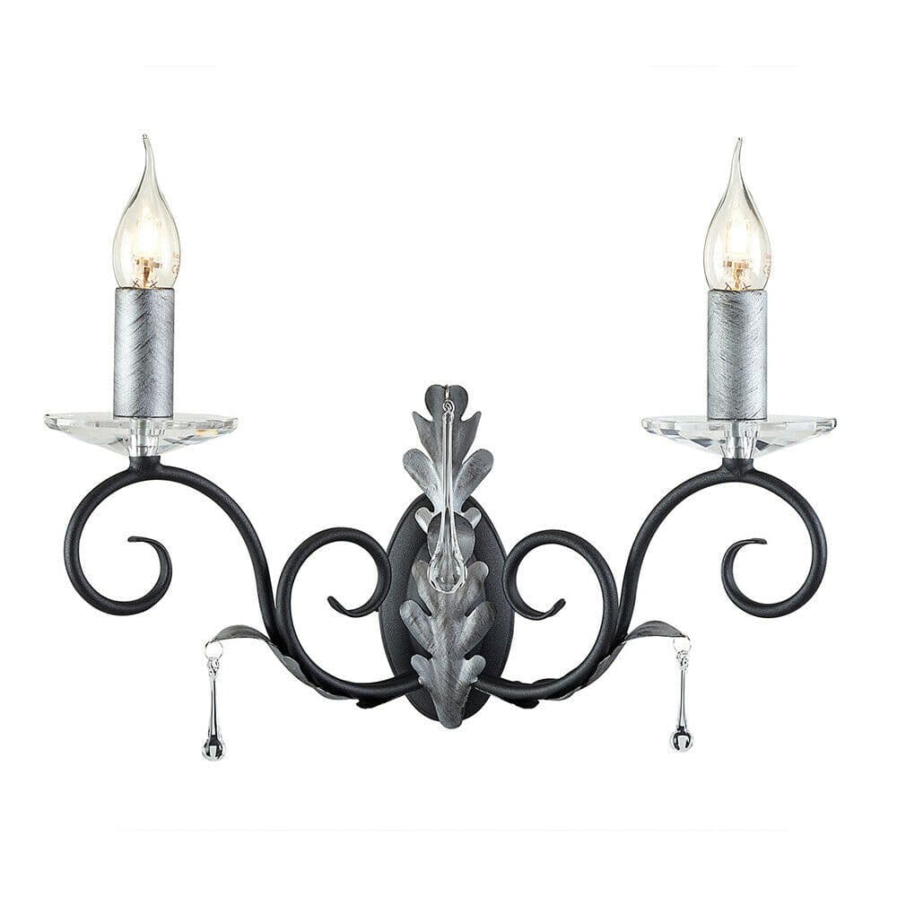 Twin Wall Light Sconce Handmade Glass Droplets Silver LED E14 60W Bulb