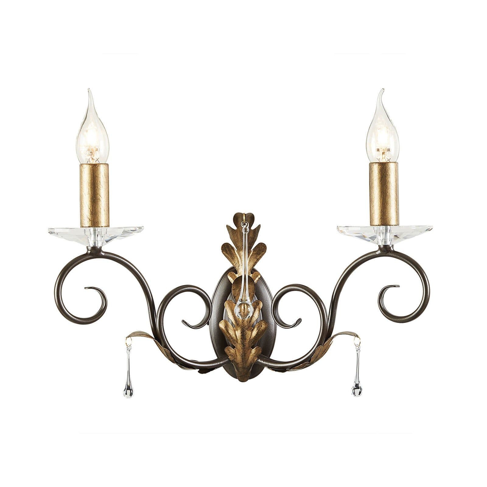 Twin Wall Light Sconce Handmade Glass Droplets Bronze LED E14 60W Bulb