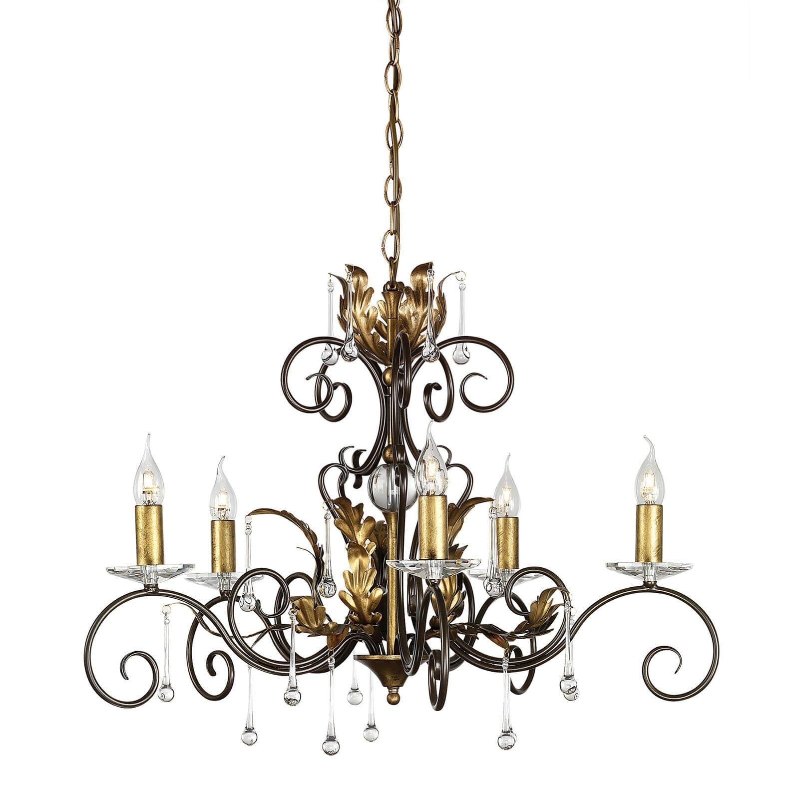 5 Bulb Handmade Chandelier LIght Cut Glass Bronze LED E14 60W