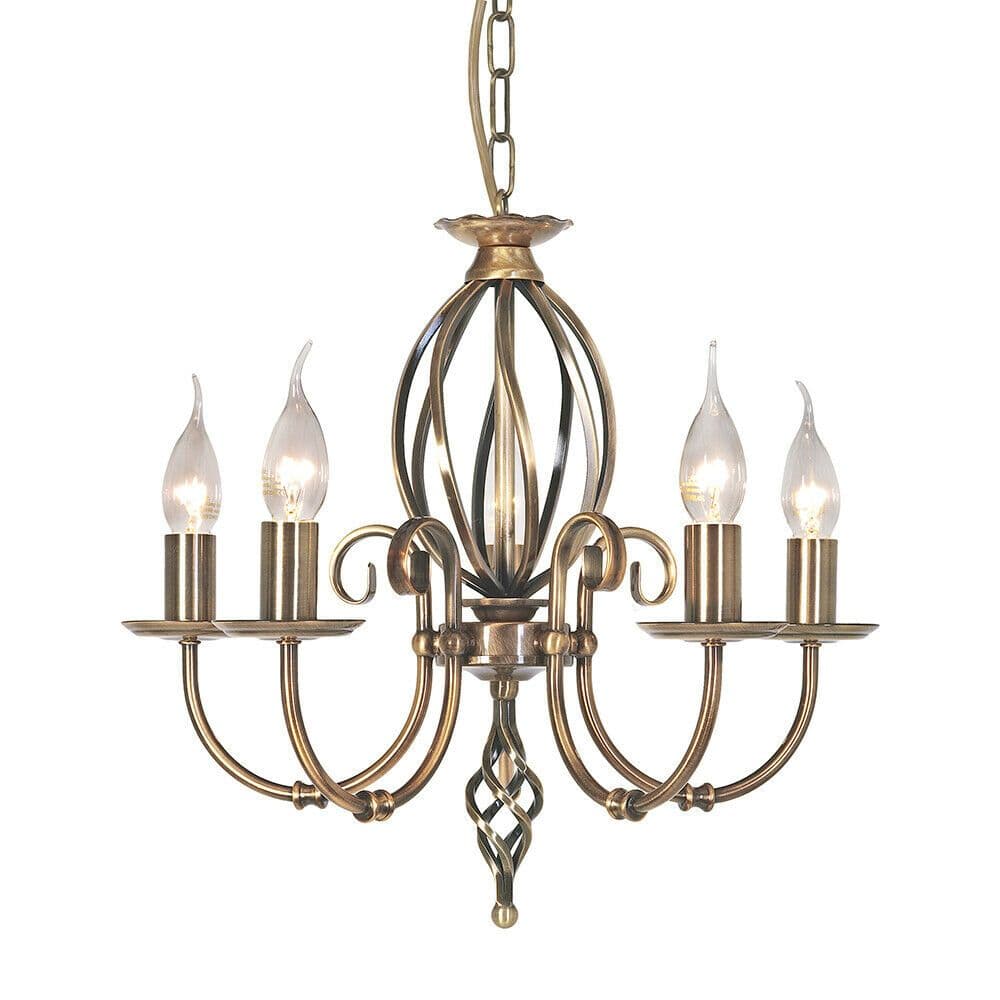 5 Bulb Chandelier LIght Artisan Knot Twist Detail Aged Brass LED E14 60W