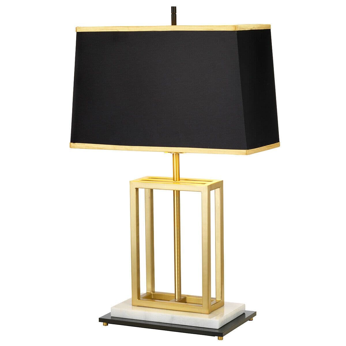 Table Lamp Rectangular Shade & White Marble Base Brushed Brass LED E27 60W
