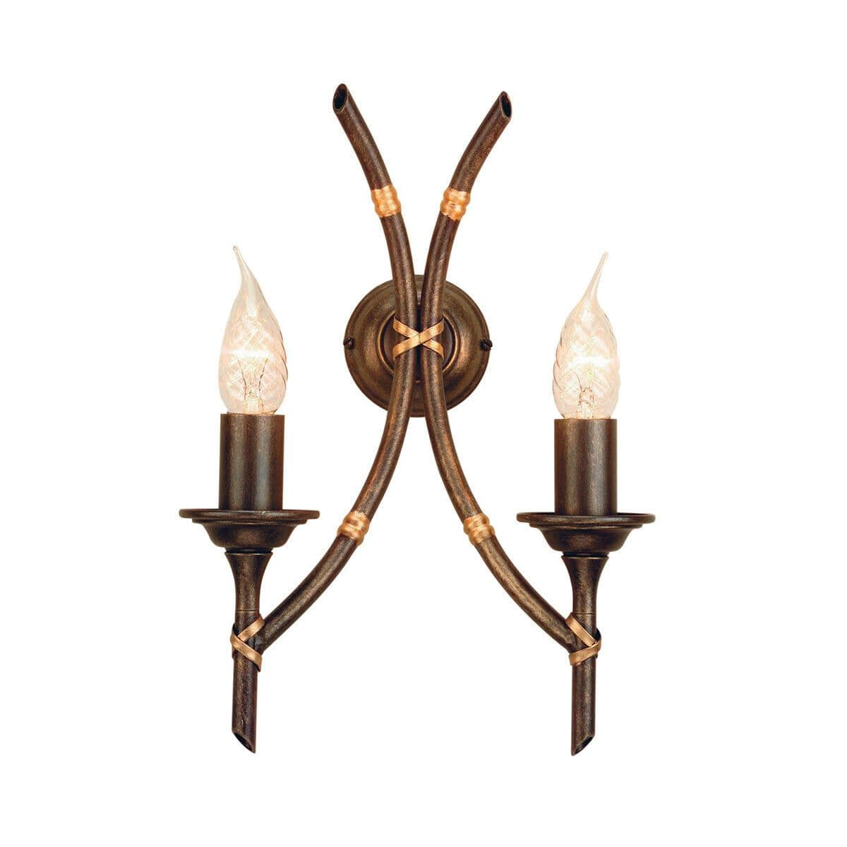 Twin Wall Light Tied Bamboo Canes Style Round Mounting Bronze Patina LED E14 60W