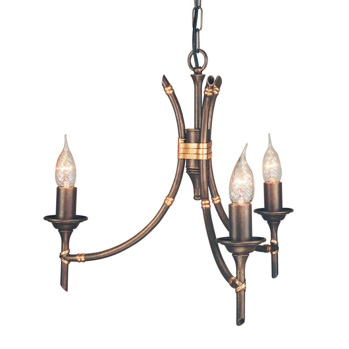 3 Bulb Chandelier Light Tied Bamboo Canes Style Patina LED E14 60W