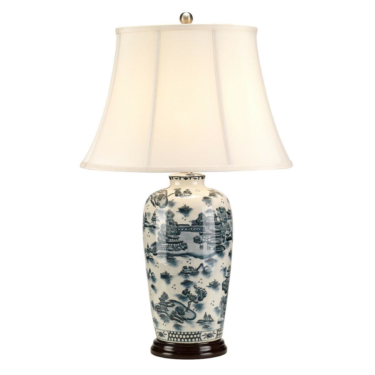 Table Lamp Buildings & Willow Tree Design Cream Shade LED E27 60W