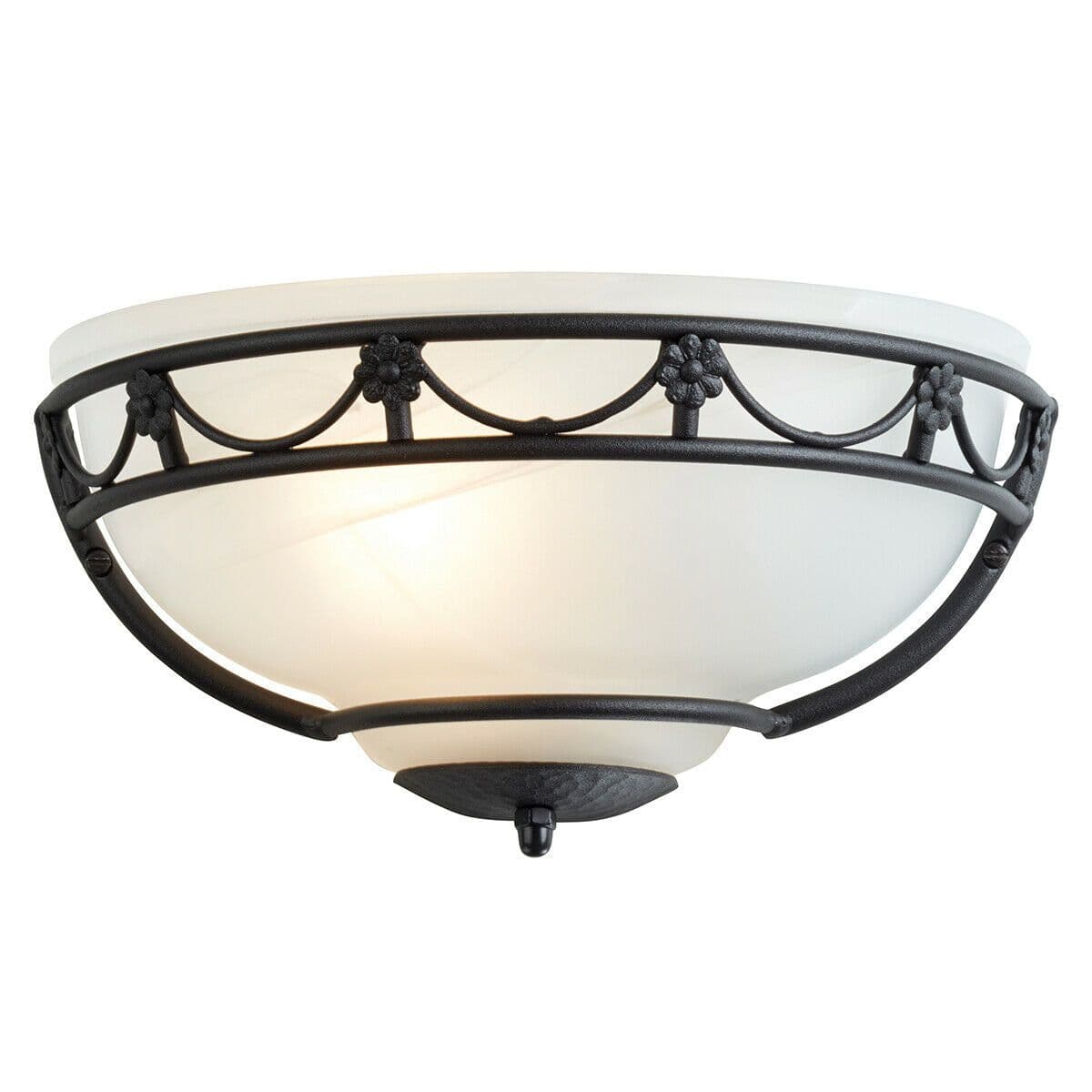 Wall Light Uplighter Black Metal White Glass Shade Black LED E27 60W