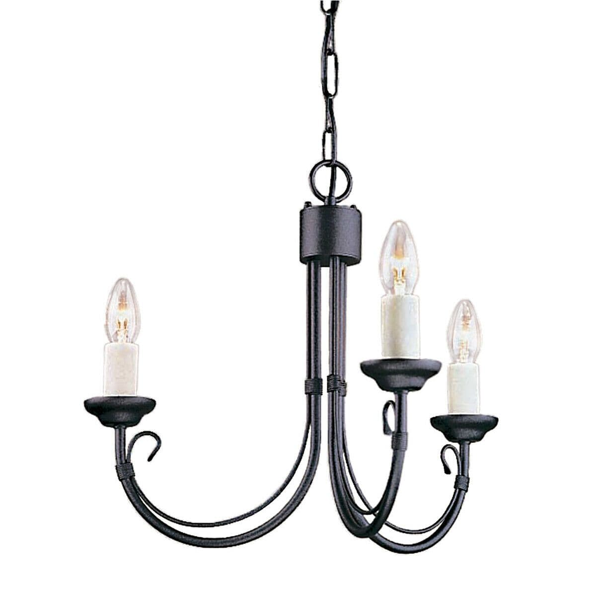 3 Bulb Chandelier Light Wire Bound Arm Ivory Candle Tube LED E14 60W