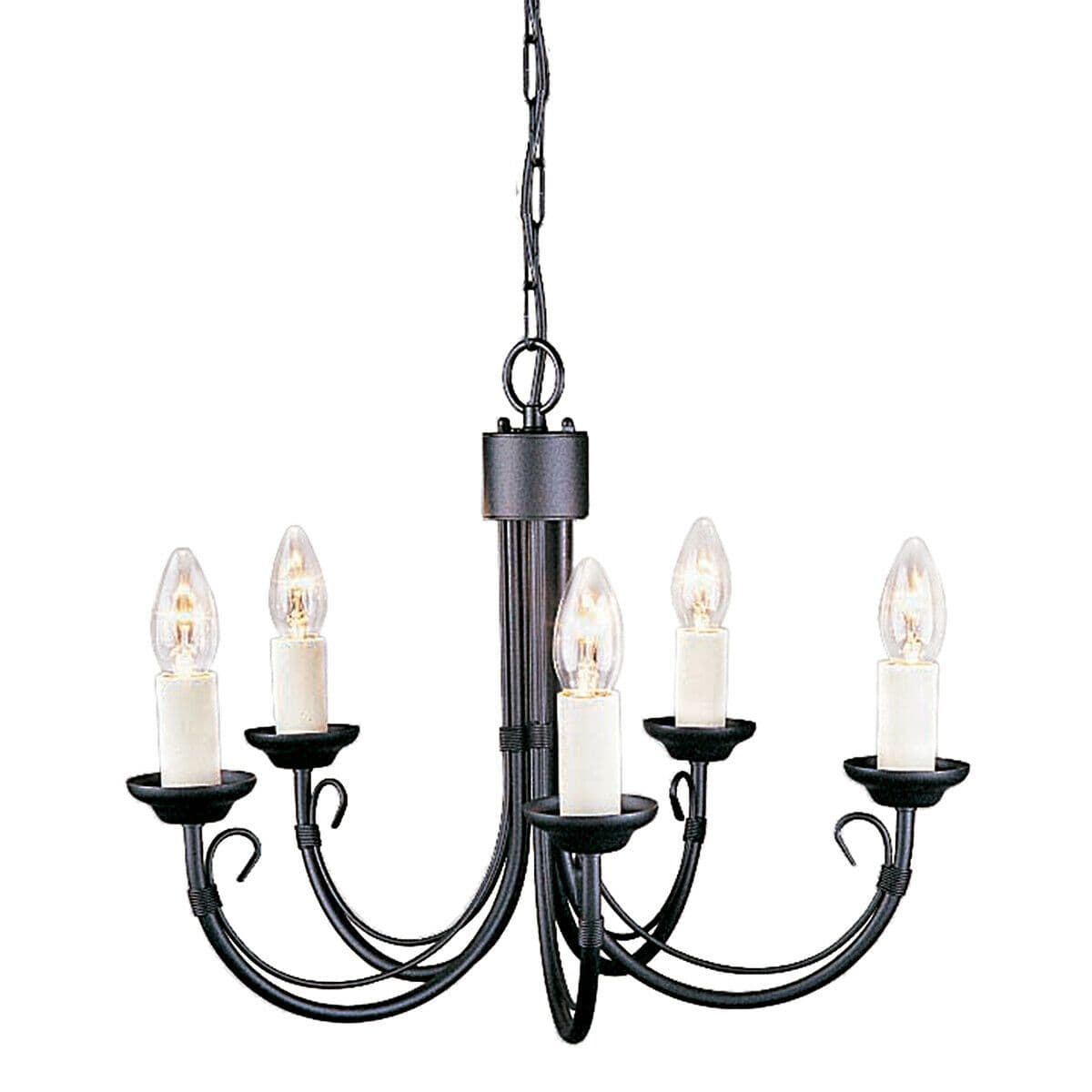 5 Bulb Chandelier Light Wire Bound Arm Ivory Candle Tube LED E14 60W