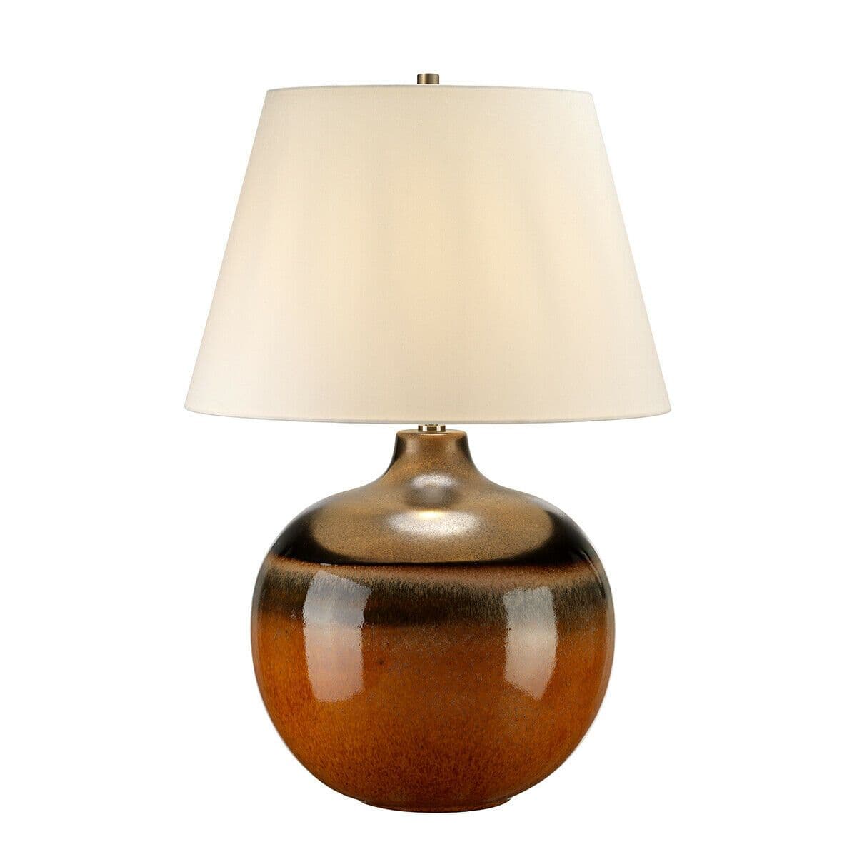 Table Lamp & Brown Glaze. Cream Faux Silk Shade LED E27 60W